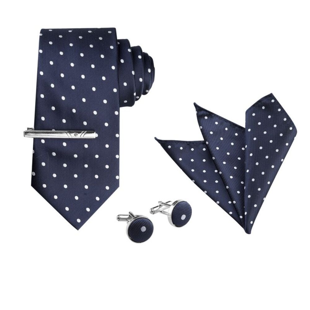 Polka Dots Self-tied Tie Handkerchief Clip Cufflinks Wedding Business Tie Sets